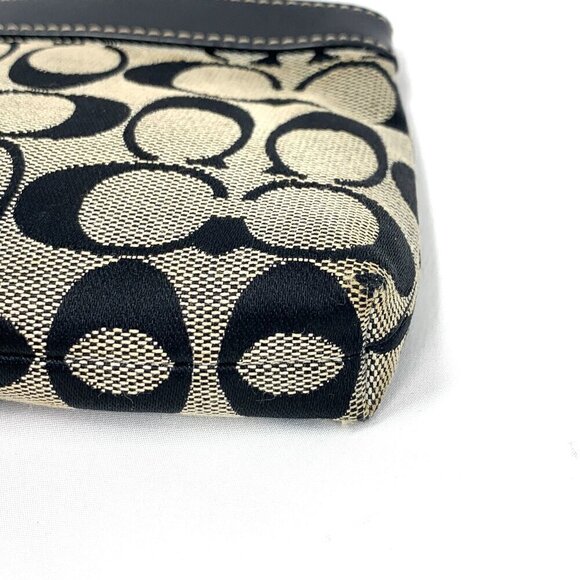 COACH Signature Pleated Wristlet Black & Grey Canvas & Leather 7" x 5" - Picture 5 of 9